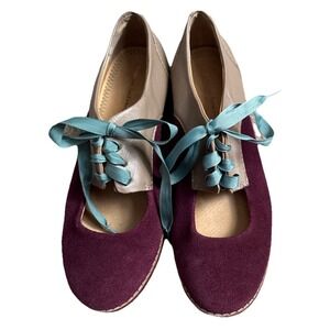 Pilcro And The Letterpress Mary Jane Shoes Women's Size 6 Brugundy Tan Retroglam
